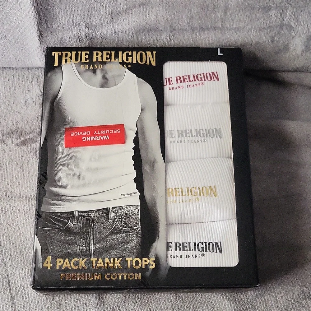 True Religion white Ribbed Mens tank tops